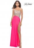 Picture of: One Shoulder Dress with Side Cut Out and Rhinestone Bodice in Neon Pink, Style: 31600, Detail Picture 1