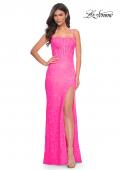 Picture of: Stretch Lace Prom Dress with Boning Detail on Bodice in Pink, Style: 32423, Detail Picture 1