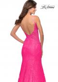 Picture of: Long Mermaid Lace Dress with Back Rhinestone Detail in Neon Pink, Style: 28355, Detail Picture 2