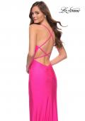 Picture of: Neon Prom Gown with Rhinestone Fabric and Deep V in Neon Pink, Style 29969, Detail Picture 2
