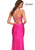 Picture of: Neon Jersey Dress with Rhinestone Beaded Top and V Neck in Pink, Style: 30601, Detail Picture 2