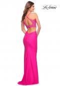 Picture of: Neon Pink Lace and Jersey Two Piece Illusion Top Dress in Neon Pink, Style: 30614, Detail Picture 2