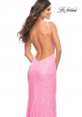 Picture of: Neon Pink High Neck Sequin Gown with Open Back in Pink, Style: 30638, Detail Picture 2