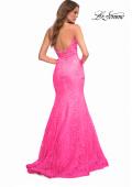 Picture of: Neon Pink Mermaid Lace Prom Dress with Sheer Jeweled Bodice in Pink, Style: 30663, Detail Picture 2