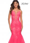 Picture of: Tulle and Lace Mermaid Gown in Neon Pink in Neon Pink, Detail Picture 2