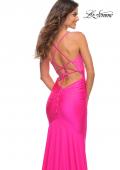 Picture of: Fitted Jersey Gown with Rhinestone Top in Neon Pink in Neon Pink, Detail Picture 2