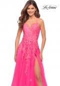 Picture of: Gorgeous Lace and Tulle Ball Gown with High Slit in Neon Pink in Neon Pink, Style: 30693, Detail Picture 2