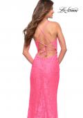 Picture of: Illusion Lace Gown with Deep V Neckline in Neon Pink, Style: 30694, Detail Picture 2