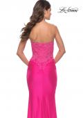 Picture of: Stunning Strapless Jeweled Lace and Jersey Dress in Neon Pink, Style: 30696, Detail Picture 2