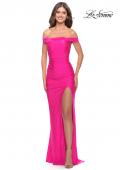 Picture of: Rhinestone Off the Shoulder Dress with Lace Up Back in Neon Pink, Style: 31276, Detail Picture 2
