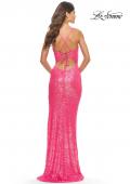 Picture of: Stretch Sequin Dress with High Side Slit and V Neck in Neon Pink, Style: 31298, Detail Picture 2