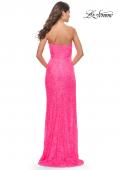 Picture of: Beaded Lace Strapless Dress with High Side Slit in Neon Pink, Style: 31351, Detail Picture 2