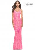 Picture of: Gorgeous Print Sequin Dress with Lace Up Back in Neon Pink, Style: 31390, Detail Picture 2