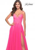 Picture of: A-line Gown with Sheer Floral Embellished Bodice in Neon Pink in Neon Pink, Style: 31506, Detail Picture 2