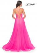 Picture of: Tulle Dress with Full Skirt and Sheer Lace Bodice in Neon Pink, Style: 32306, Detail Picture 2