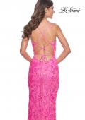Picture of: Neon Print Sequin Long Prom Dress with Lace Up Back in Neon Pink, Style: 32332, Detail Picture 2