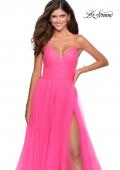 Picture of: Long Tulle A-line Prom Gown with Side Slit and Pockets in Neon Pink, Style: 28561, Detail Picture 3