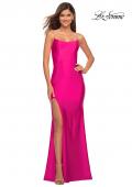 Picture of: Jeweled Rhinestone Strap Long Prom Dress in Neon in Neon Pink, Detail Picture 3