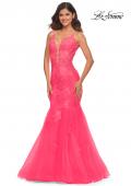 Picture of: Tulle and Lace Mermaid Gown in Neon Pink in Neon Pink, Detail Picture 3