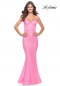 Picture of: Fitted Stretch Sequin Dress with Open Back and Defined Cups in Neon in Neon Pink, Style: 31199, Detail Picture 3