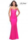 Picture of: Jersey Dress with Criss Cross Bodice and Jeweled Straps in Neon in Neon Pink, Style: 31222, Detail Picture 3