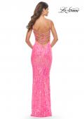 Picture of: Gorgeous Print Sequin Dress with Lace Up Back in Neon Pink, Style: 31390, Detail Picture 3