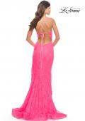 Picture of: Rhinestone Lace Embellished Prom Dress with High Side Slit in Bright Colors in Neon Pink, Style: 31404, Detail Picture 3