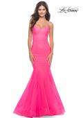 Picture of: Rhinestone Fully Embellished Prom Dress with Sheer Bodice in Neon in Neon Pink, Style: 31421, Detail Picture 3