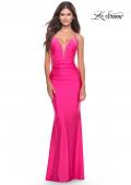 Picture of: Rhinestone Prom Dress with Lace Applique Side Panels in Neon in Neon Pink, Style: 31436, Detail Picture 3