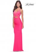 Picture of: Cut Out Long Soft Jersey Dress with Criss Cross Bodice in Neon in Neon Pink, Style: 31442, Detail Picture 3