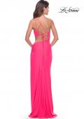 Picture of: One Shoulder Dress with Side Cut Out and Unique Back in Bright Colors in Neon Pink, Style: 31443, Detail Picture 3