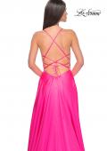 Picture of: Satin Gown with Sheer Rhinestone Bodice in Neon in Neon Pink, Style: 31448, Detail Picture 3