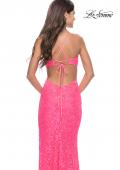 Picture of: Beaded Lace Prom Dress with Side Cutouts and Slit in Neon Pink, Style: 31568, Detail Picture 3