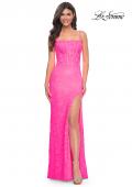 Picture of: Stretch Lace Prom Dress with Boning Detail on Bodice in Pink, Style: 32423, Detail Picture 3