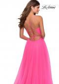Picture of: Long Tulle A-line Prom Gown with Side Slit and Pockets in Neon Pink, Style: 28561, Detail Picture 4