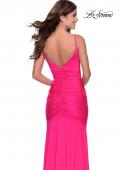 Picture of: Neon Ruched Prom Gown with Center Slit in Neon Pink, Style: 28891, Detail Picture 5