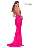 Picture of: Triple Knotted Jersey Prom Dress with Tie Up Back in Neon Pink, Style: 28905, Detail Picture 4
