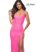 Picture of: Neon Lace Prom Gown With Sheer Bodice and Tie Up Back in Neon Pink, Detail Picture 4