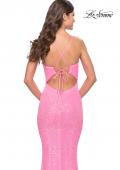 Picture of: Fitted Stretch Sequin Dress with Open Back and Defined Cups in Neon in Neon Pink, Style: 31199, Detail Picture 4