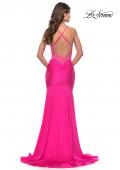 Picture of: Dramatic Rhinestone Dress with Sheer Details and Train in Bright Colors in Neon Pink, Style: 31403, Detail Picture 4