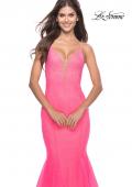 Picture of: Mermaid Rhinestone Tulle Gown with Open Back in Neon in Neon Pink, Style: 31407, Detail Picture 4