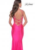 Picture of: Bedazzled Rhinestone Jersey Gown with Deep V Neckline in Neon in Neon Pink, Style: 31413, Detail Picture 4
