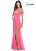 Picture of: Rhinestone Fully Embellished Prom Dress with Sheer Bodice in Neon in Neon Pink, Style: 31419, Detail Picture 4