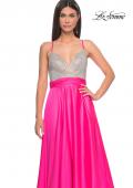 Picture of: Satin Gown with Sheer Rhinestone Bodice in Neon in Neon Pink, Style: 31448, Detail Picture 4