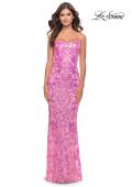 Picture of: Print Sequin Gown with Square Neckline in Neon Pink, Style: 31521, Detail Picture 4