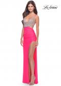Picture of: Cut Out Prom Dress with Rhinestone Top in Neon Pink, Style: 31571, Detail Picture 4