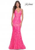 Picture of: Neon Mermaid Print Sequin Dress with Lace Up Open Back in Neon Pink, Style: 32337, Detail Picture 4