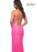 Picture of: Neon Lace Prom Gown With Sheer Bodice and Tie Up Back in Neon Pink, Detail Picture 5