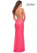 Picture of: Lace Prom Dress with Illusion Embellished Sides in Neon Colors in Neon Pink, Detail Picture 5