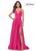 Picture of: A-Line Satin Gown with Ruched Bodice and V Neck in Neon in Neon Pink, Style: 31121, Detail Picture 5